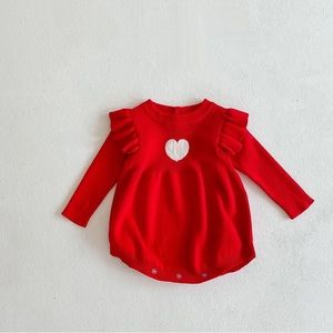 *NWT* Red Knit Baby Romper with a heart. Sizes 6-9M, 9-12M, 12-18M, 18-24M
